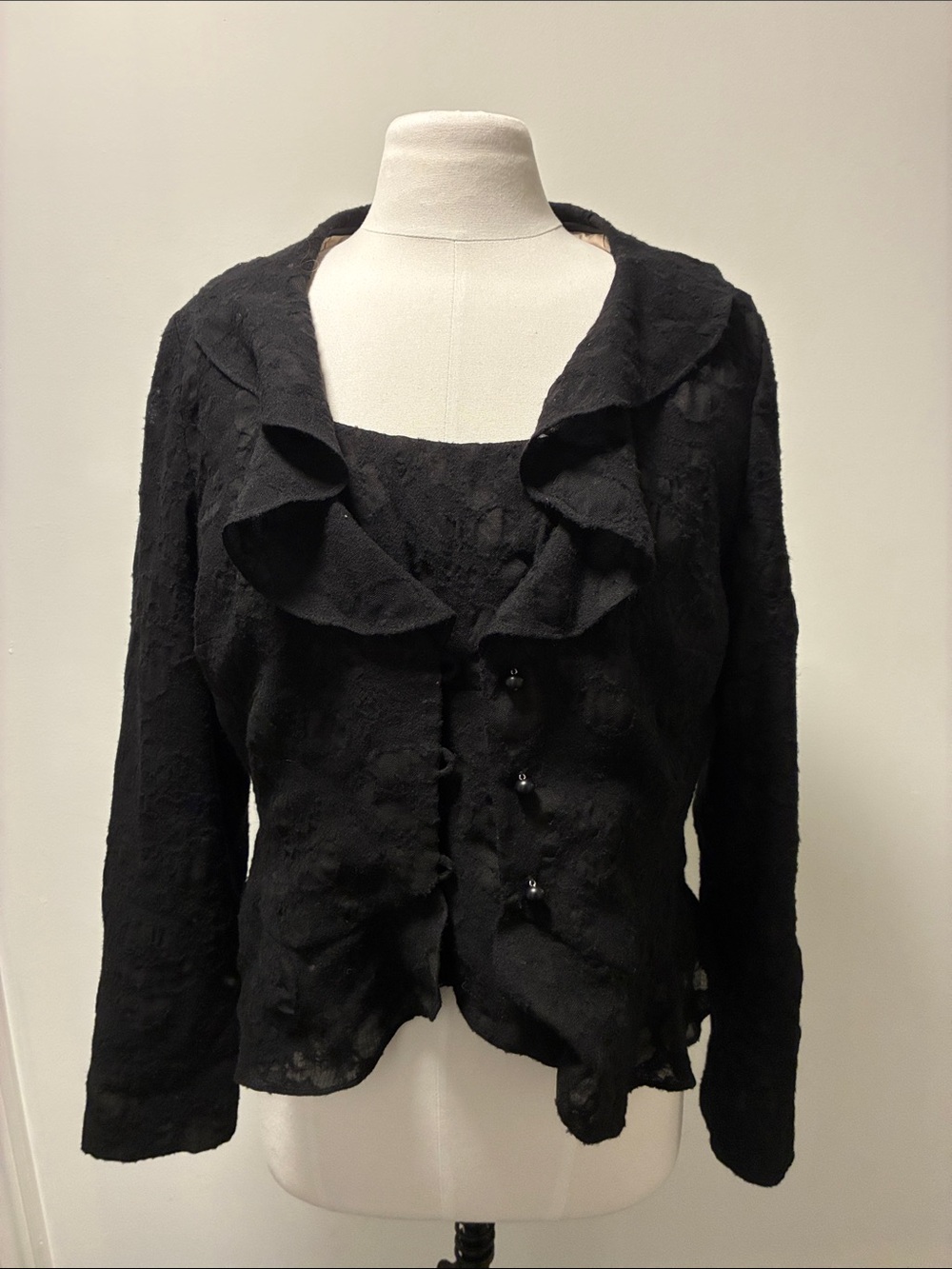Black Ruffle-Trim Women's Blazer Jacket
